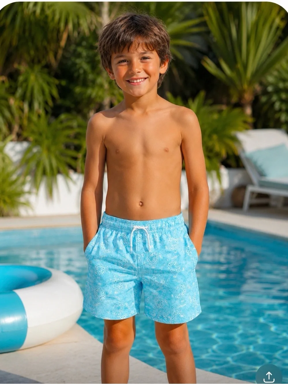 Janie and Jack Turquoise Blue Sea Turtle Print Swim Shorts with Ocean Motif